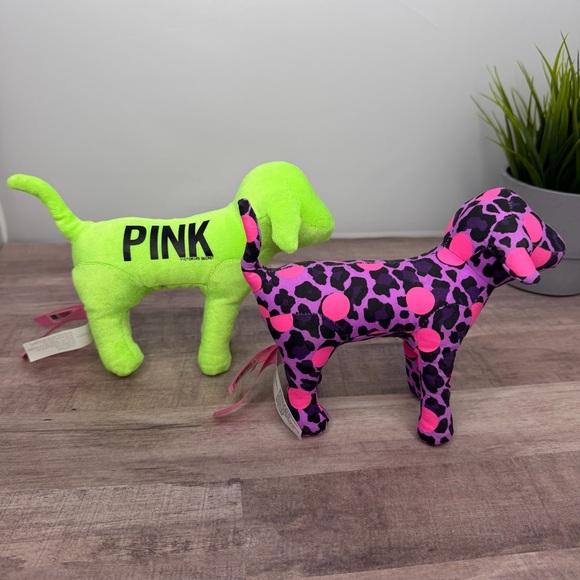 PINK Victoria's Secret Accessories - PINK Plush Dog Duo - Neon Green & Pink Leopard
